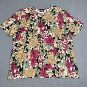 Southern lady Women's size 1X Multicolor print floral Round Neck Short Sleeve